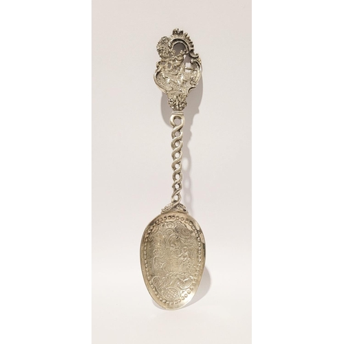 39 - A VERY FINE 19TH CENTURY FRENCH SILVER ‘MARRIAGE’ SPOON, the bowl of the spoon is decorated with a s... 