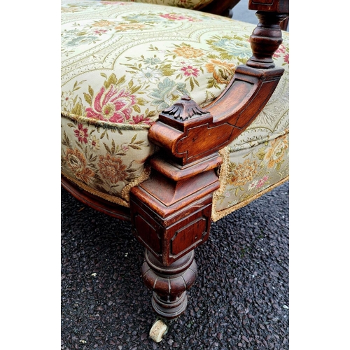 4 - AN ANTIQUE LOUIX XVI STYLE SETEE, upholstered with floral fabric, within carved mahogany frame with ... 