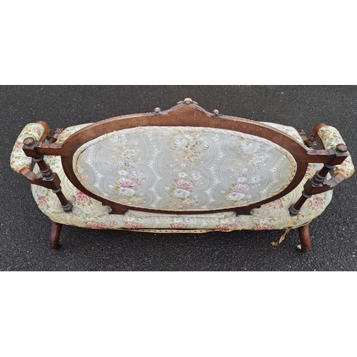 4 - AN ANTIQUE LOUIX XVI STYLE SETEE, upholstered with floral fabric, within carved mahogany frame with ... 