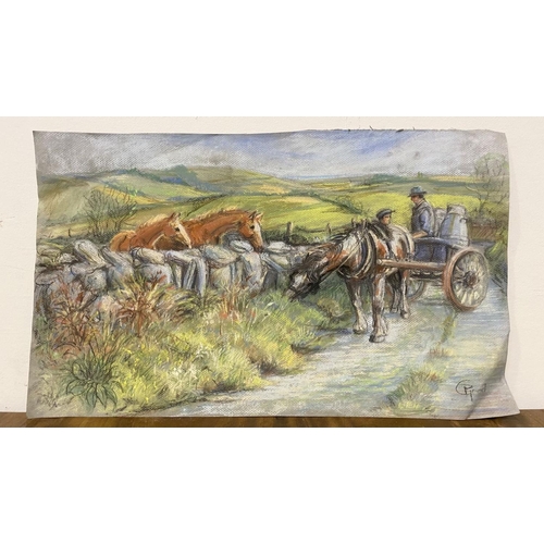 40 - PATRICIA GOOD (Irish, 20th Century), ‘COUNTRYSIDE SCENE’, mixed media on paper, depicting horse and ... 