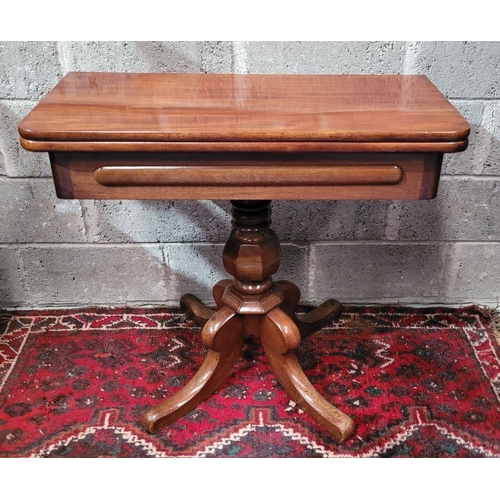 45 - A VERY FINE 19TH CENTURY FOLD OVER MAHOGANY TEA TABLE, the curved top turns and folds open to reveal... 