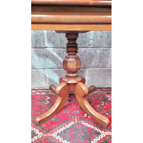 45 - A VERY FINE 19TH CENTURY FOLD OVER MAHOGANY TEA TABLE, the curved top turns and folds open to reveal... 