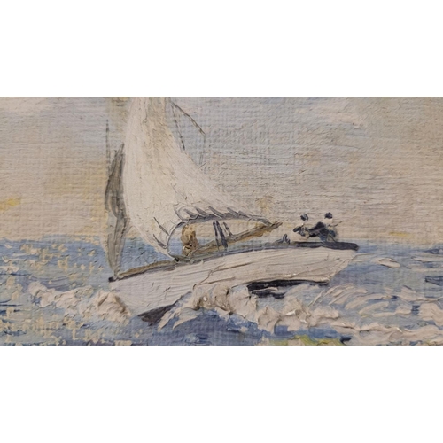 47 - J. RICHARDSON, OFF COWES, Isle of Wight, oil on canvas board, signed lower right, inscribed verso wi... 