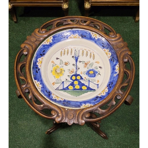 55 - AN ORNATELY CARVED 19TH CENTURY WASH STAND WITH GLAZED POTTERY BOWL, the stand is a beautiful exampl... 