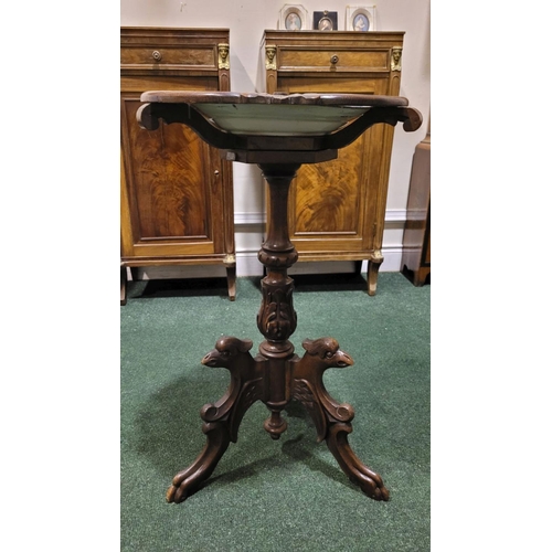 55 - AN ORNATELY CARVED 19TH CENTURY WASH STAND WITH GLAZED POTTERY BOWL, the stand is a beautiful exampl... 