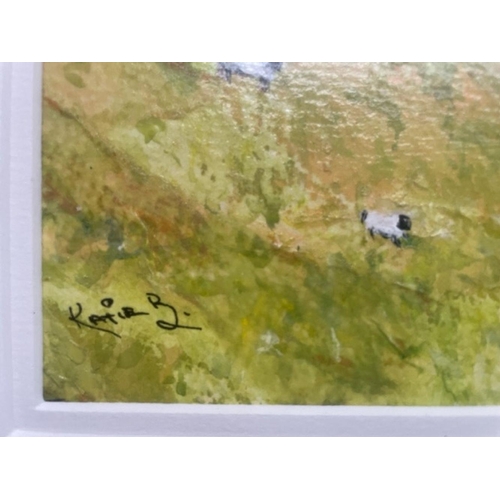 64 - KATIE BUTTIMER, (IRISH, 20TH CENTURY), SHEEP OF WEST CORK, acrylic on paper; framed with non-reflect... 