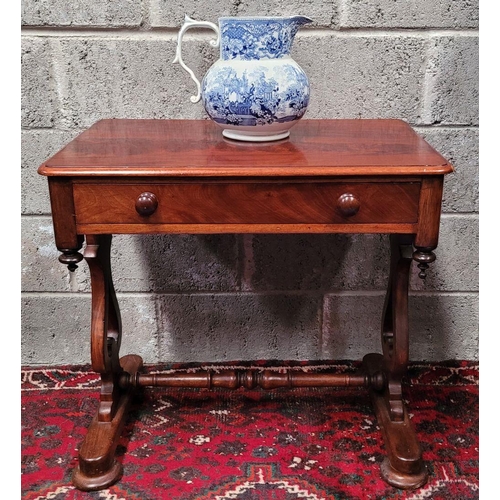 67 - A VERY FINE 19TH CENTURY MAHOGANY SIDE / HALL TABLE, with a single drawer to the frieze having a pai... 