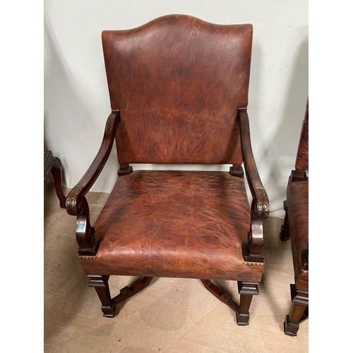 7 - A PAIR OF EXCELLENT LOUIX XV STYLE LEATHER LIBRARY ARMCHAIRS, mahogany frame with scrolling armrests... 