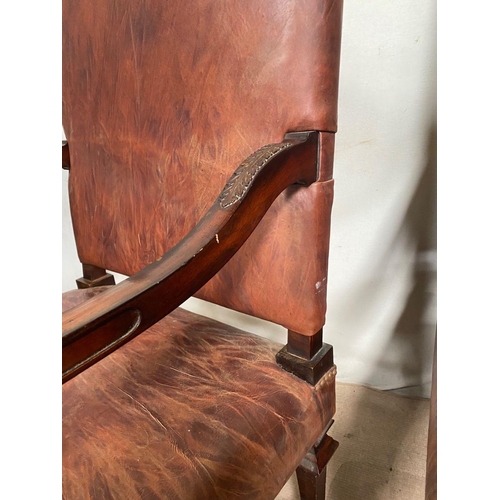 7 - A PAIR OF EXCELLENT LOUIX XV STYLE LEATHER LIBRARY ARMCHAIRS, mahogany frame with scrolling armrests... 