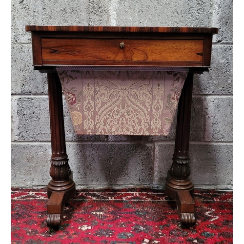 72 - A VERY GOOD QUALITY 19TH CENTURY ROSEWOOD WORK TABLE / LAMP TABLE / SIDE TABLE, the top surface has ... 