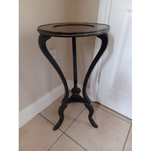 73 - A LATE 19TH CENTURY ROSEWOOD TABLE, with decorative mother of pearl inset to circular top, brass mou... 