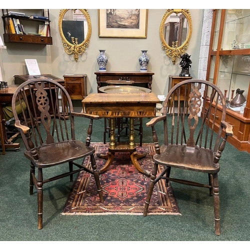 75 - A PAIR OF WHEELBACK WINSOR COUNTRY CHAIRS, spindle backed with carved back splat, turned supports to... 