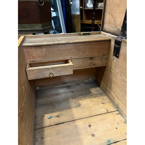 87 - AN IRISH 19TH CENTURY PITCH PINE BLANKET BOX/CHEST, complete with original lock, fitted interior to ... 