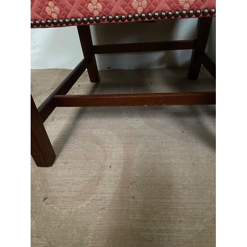 93 - A PAIR OF GOOD QUALITY GAINBOROUGH CHAIRS, upholstered with patterned red fabric, with carved fluted... 