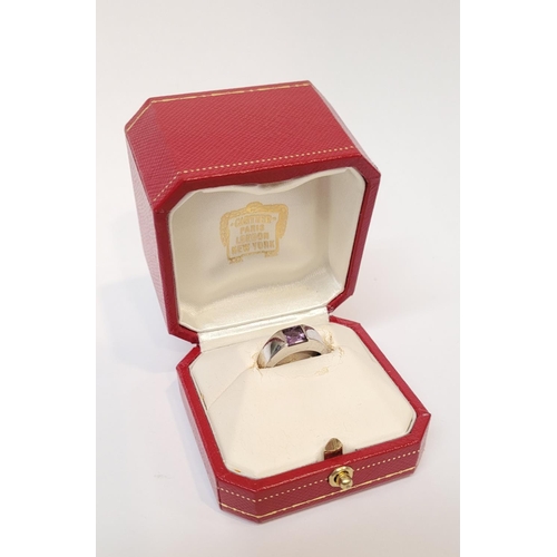 A VINTAGE CARTIER TANK 18CT WHITE GOLD RING presented in a