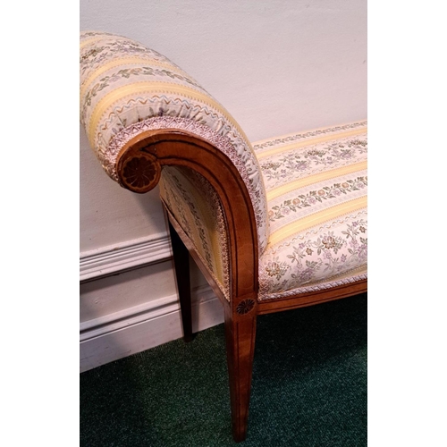 88 - A PAIR OF GEORGE III INLAID AND UPHOLSTERED BENCHES ribboned and floral upholstery with minor wear; ... 