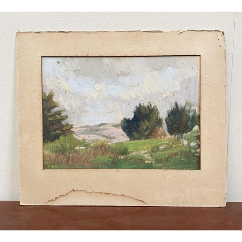 102 - ROGER MAY (20th Century), 'WHITE MOUNTAIN', oil on canvas board, signed lower left, inscribed with t... 