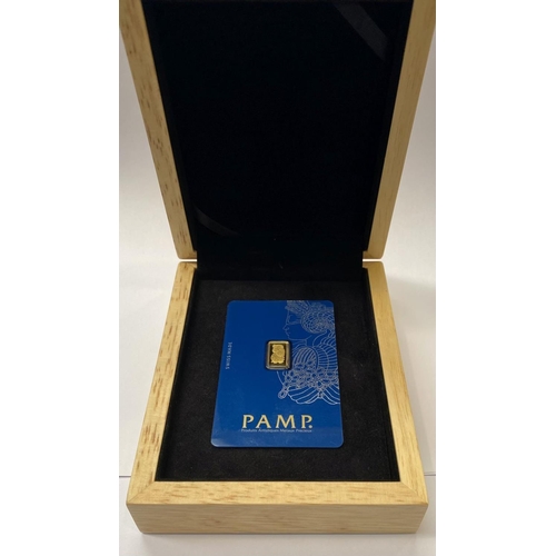 115 - A 1 GRAM PAMP GOLD BAR, 1 gram bar of gold, 999.9 pure, minted with Suisse Lady Fortuna image, in se... 