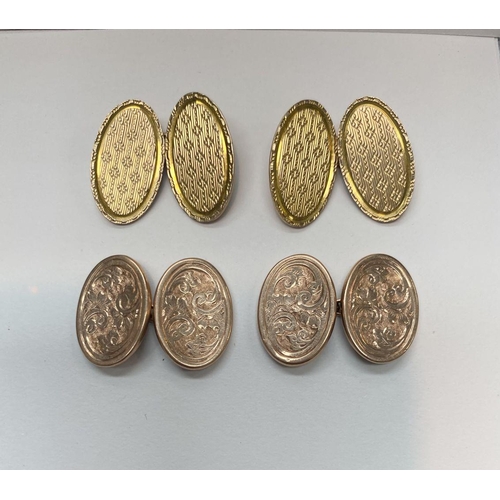 124 - TWO PAIRS OF 9CT GOLD CUFFLINKS, first with engine cut design, Marked 9ct Makers mark EAP to reverse... 