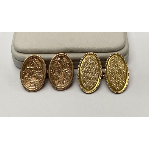 124 - TWO PAIRS OF 9CT GOLD CUFFLINKS, first with engine cut design, Marked 9ct Makers mark EAP to reverse... 