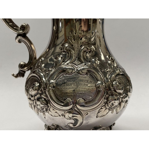 16 - AN EXCELLENT EDWARD VII SILVER DECORATIVE PITCHER, Maker Edward & John Barnard London, c.1859, bulbo... 