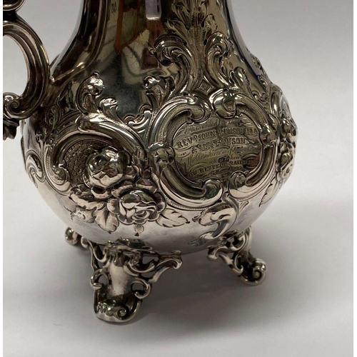 16 - AN EXCELLENT EDWARD VII SILVER DECORATIVE PITCHER, Maker Edward & John Barnard London, c.1859, bulbo... 