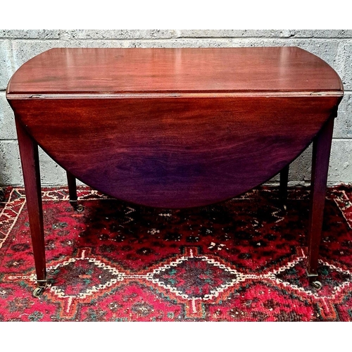 163 - A GEORGIAN-STYLE MAHOGANY DROP-LEAF TABLE bevelled edge; cockbeaded drawers with wooden knobs, taper... 