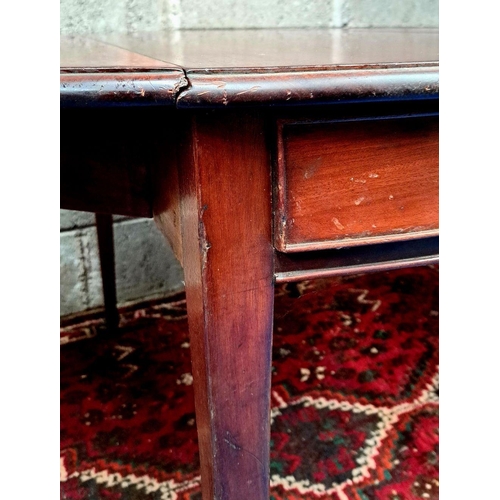 163 - A GEORGIAN-STYLE MAHOGANY DROP-LEAF TABLE bevelled edge; cockbeaded drawers with wooden knobs, taper... 