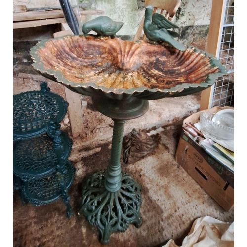 168 - AN ANTIQUE CAST IRON BIRDBATH with an appealing patination: base, and birds heavily oxidised, with b... 