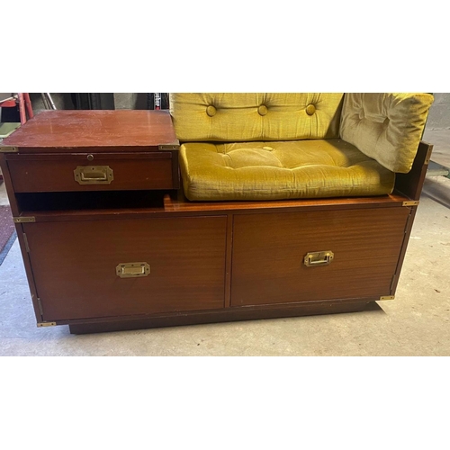 173 - A MID CENTURY TELEPHONE CABINET, with upholstered button back seat to right, one drawer to left abov... 