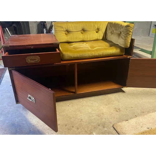 173 - A MID CENTURY TELEPHONE CABINET, with upholstered button back seat to right, one drawer to left abov... 