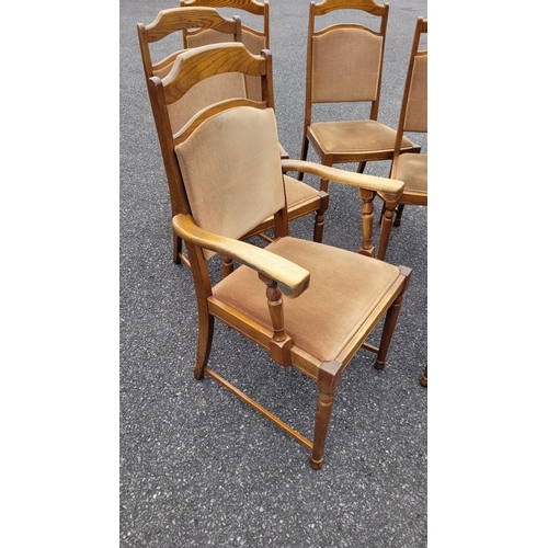 233 - A SET OF SIX DINING ROOM CHAIRS, to include 4 chairs and two carvers, the chairs with upholstered se... 