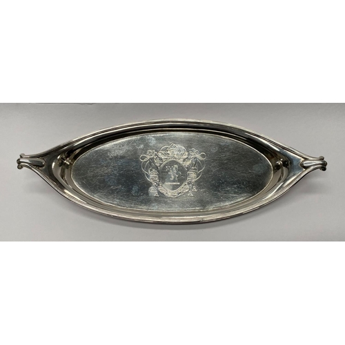 24 - A GEORGE III SILVER CANDLE SNUFFER TRAY, Maker Thomas Daniell London, 1790, engraved crest with hera... 