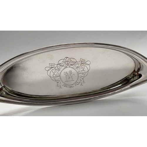 24 - A GEORGE III SILVER CANDLE SNUFFER TRAY, Maker Thomas Daniell London, 1790, engraved crest with hera... 