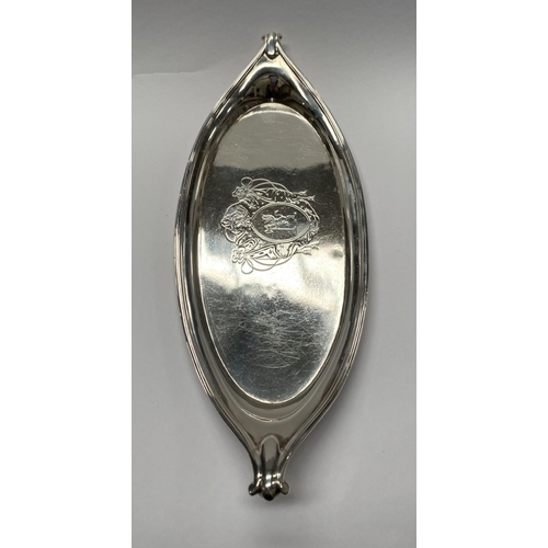 24 - A GEORGE III SILVER CANDLE SNUFFER TRAY, Maker Thomas Daniell London, 1790, engraved crest with hera... 