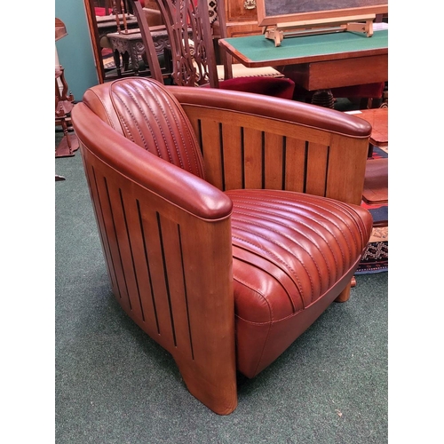 27 - AN EXCELLENT PAIR OF QUALITY BROWN LEATHER ‘AVIATOR’ CLUB ARMCHAIRS, these chairs are designed in th... 