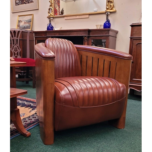 27 - AN EXCELLENT PAIR OF QUALITY BROWN LEATHER ‘AVIATOR’ CLUB ARMCHAIRS, these chairs are designed in th... 