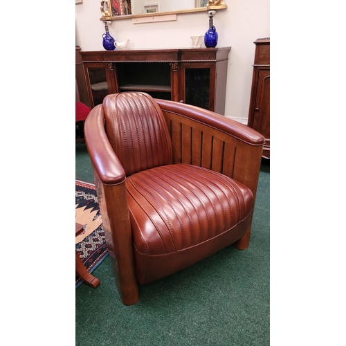 27 - AN EXCELLENT PAIR OF QUALITY BROWN LEATHER ‘AVIATOR’ CLUB ARMCHAIRS, these chairs are designed in th... 