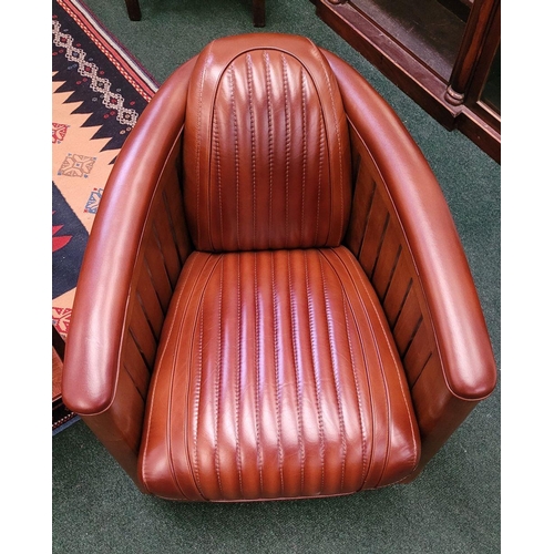 27 - AN EXCELLENT PAIR OF QUALITY BROWN LEATHER ‘AVIATOR’ CLUB ARMCHAIRS, these chairs are designed in th... 