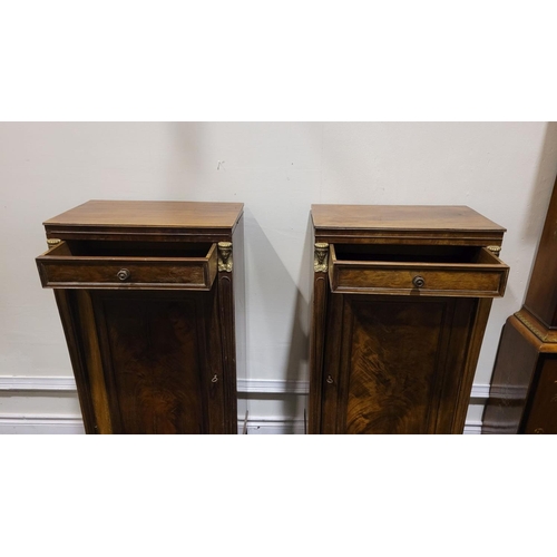 29 - A PAIR OF 19TH CENTURY FRENCH MAHOGANY TALL SIDE / LAMP CABINETS, each with a single frieze drawer o... 