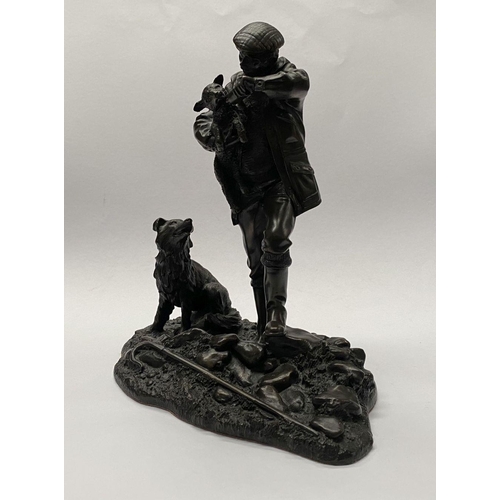 37 - A VINTAGE BRONZE HEREDITIES SCULPTURE, ‘SHEPARD’, by P. Parsons, depicting farmer in traditional dre... 