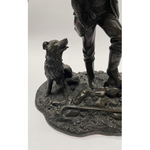 37 - A VINTAGE BRONZE HEREDITIES SCULPTURE, ‘SHEPARD’, by P. Parsons, depicting farmer in traditional dre... 