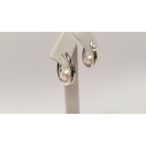 41 - A CLASSIC PAIR OF MIKIMOTO CULTURED PEARL & WHITE GOLD LOOP EARRINGS, these are a timeless design, w... 