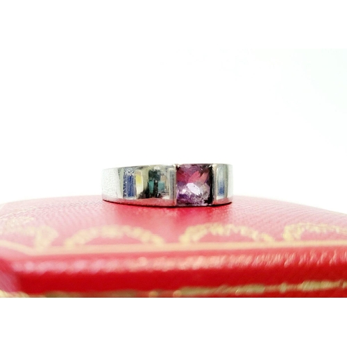 44 - A VINTAGE CARTIER 'TANK' 18CT WHITE GOLD RING, presented in a lovely Cartier red box. Ring size L1/2... 