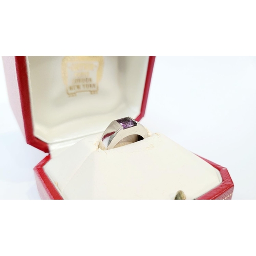 44 - A VINTAGE CARTIER 'TANK' 18CT WHITE GOLD RING, presented in a lovely Cartier red box. Ring size L1/2... 