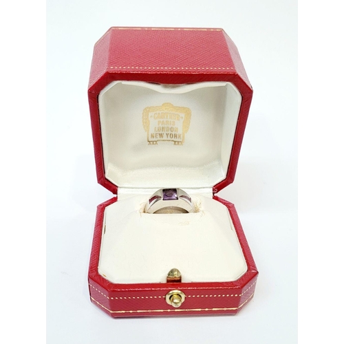 44 - A VINTAGE CARTIER 'TANK' 18CT WHITE GOLD RING, presented in a lovely Cartier red box. Ring size L1/2... 