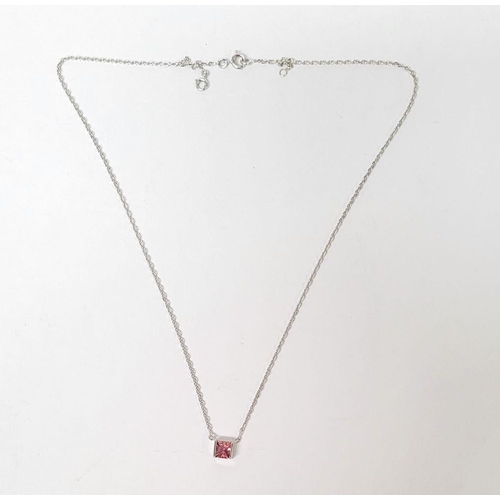 45 - A VERY PRETTY CARTIER TANK PENDANT NECKLACE IN 18CT WHITE GOLD WITH A PINK TOURMALINE STONE, marked ... 