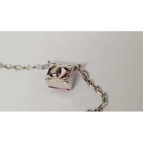 45 - A VERY PRETTY CARTIER TANK PENDANT NECKLACE IN 18CT WHITE GOLD WITH A PINK TOURMALINE STONE, marked ... 