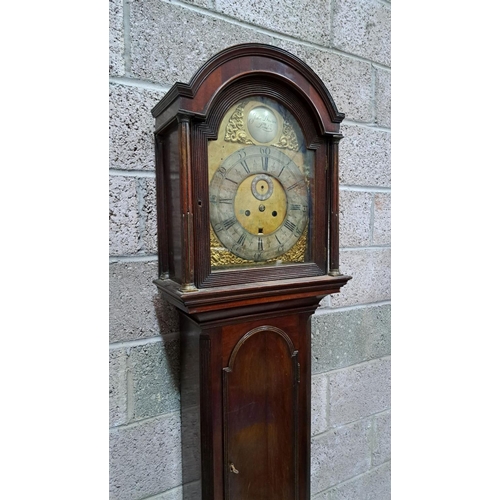 6 - AN ANTIQUE JOHN DAWSON LONDON LONGCASE MAHOGANY CLOCK, eight-day clock with brass dial, subsidiary d... 