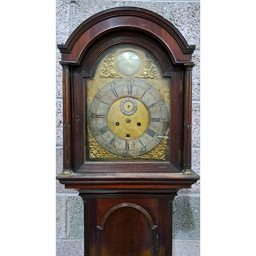 6 - AN ANTIQUE JOHN DAWSON LONDON LONGCASE MAHOGANY CLOCK, eight-day clock with brass dial, subsidiary d... 